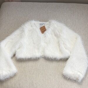 Amazon Women's Cropped Fluffy White Teddy Jacket